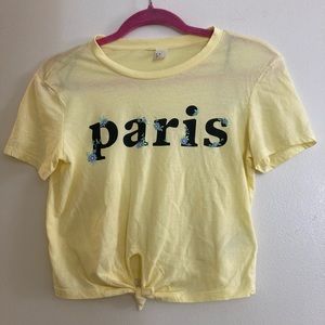 Yellow Forever 21 Paris Cropped Front Tie Top XS
